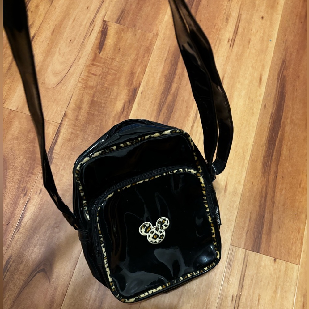 DISNEY Parks Black Crossbody Bag with Leopard Mickey Design NWT